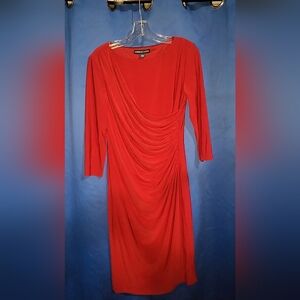 American Living Vibrant Red Long-Sleeve Ruched Draped Dress